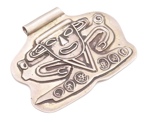 925 Sterling Silver Vintage Pendant Brutalist Carved Joker Man Face  PT22971