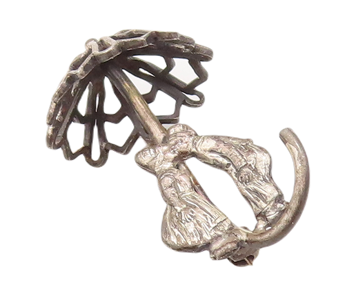 925 Sterling Silver Vintage Brooch Pin Kissing Couple Under Umbrella  BP10980