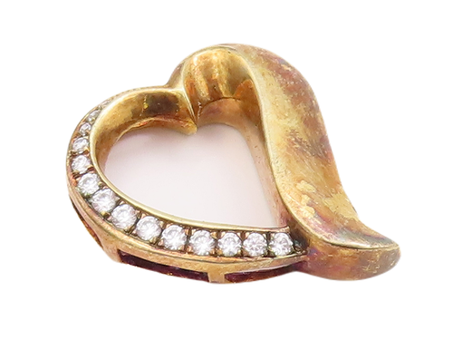 925 Sterling Silver Vintage Pendant Gold Plated Topaz Inlay Heart  PT23187