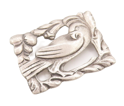 925 Sterling Silver Vintage Brooch Pin Antique Floral Frame With Bird  BP11032