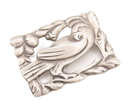 925 Sterling Silver Vintage Brooch Pin Antique Floral Frame With Bird  BP11032
