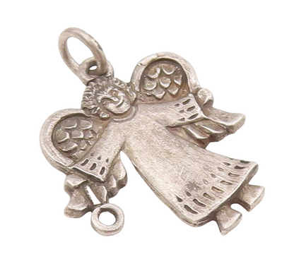 925 Sterling Silver Vintage Pendant Solid Carved Happy Angle With Wings  PT22879