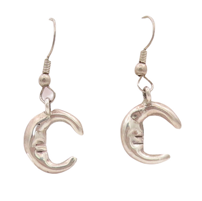 925 Sterling Silver Vintage Earrings Dangling Smiling Half Moon Face  EG13044