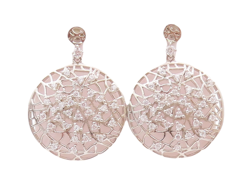 925 Sterling Silver Vintage Earrings Cutout Round Star Cluster Beaded CZ EG12962
