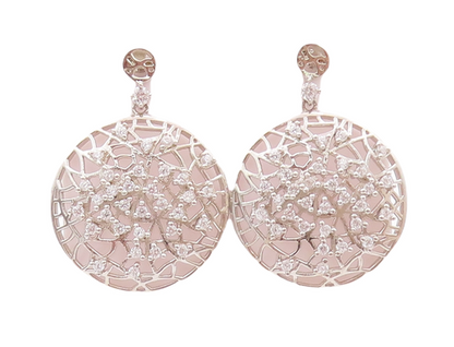 925 Sterling Silver Vintage Earrings Cutout Round Star Cluster Beaded CZ EG12962