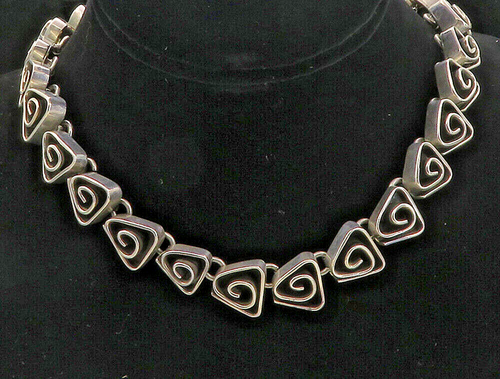 MEXICO 925 Sterling Silver  Vintage Triangle Spiral Link Chain Necklace NE1594