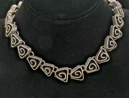 MEXICO 925 Sterling Silver  Vintage Triangle Spiral Link Chain Necklace NE1594