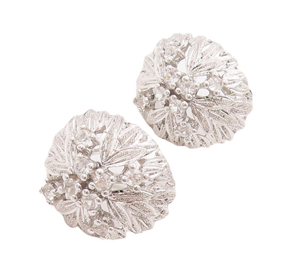 925 Sterling Silver Vintage Earrings Domed Spikey Carved CZ Flower  EG13001