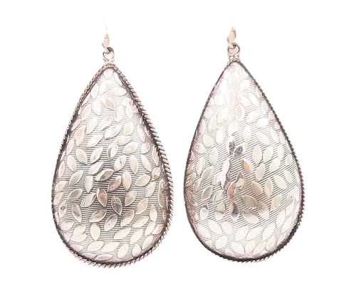 925 Sterling Silver Vintage Earrings DOUG PAULUS Drop Shape Leaf Carved  EG12989