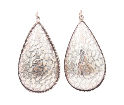 925 Sterling Silver Vintage Earrings DOUG PAULUS Drop Shape Leaf Carved  EG12989