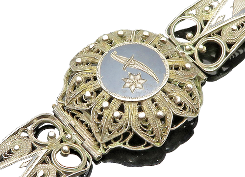 925 Sterling Silver Vintage Bracelet EAST EUROPE Antique Enamel Filigree BT12091