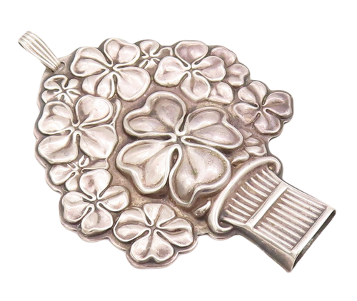 925 Sterling Silver Vintage Pendant REED & BARTON Carved Flower Bouquet  PT22900