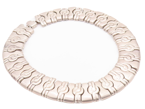 925 Sterling Silver Vintage Necklace Solid Carved Repeating Design  NE4302