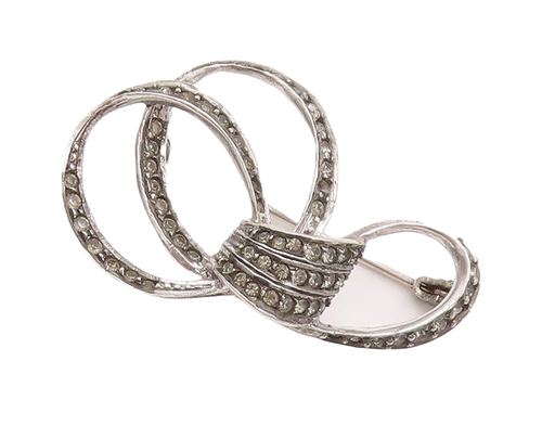 925 Sterling Silver Vintage Brooch Pin Modernist Loop Design Inlay Topaz BP11004