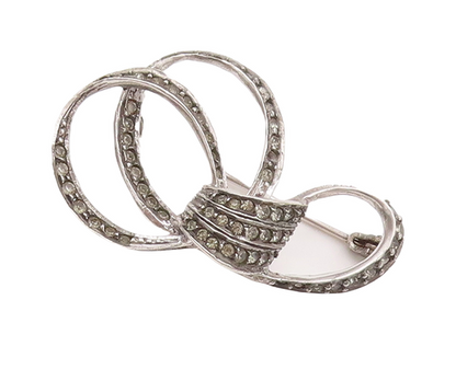 925 Sterling Silver Vintage Brooch Pin Modernist Loop Design Inlay Topaz BP11004