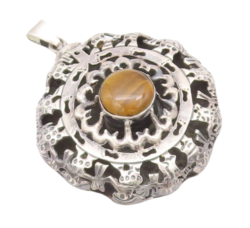 925 Sterling Silver Vintage Pendant LOS BALLESTEROS MEXICO Tiger's Eye  PT22893
