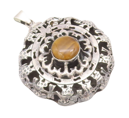 925 Sterling Silver Vintage Pendant LOS BALLESTEROS MEXICO Tiger's Eye  PT22893