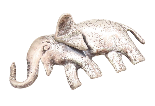 925 Sterling Silver Vintage Brooch Pin Carved Happy Walking Elephant  BP10992