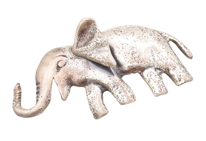 925 Sterling Silver Vintage Brooch Pin Carved Happy Walking Elephant  BP10992