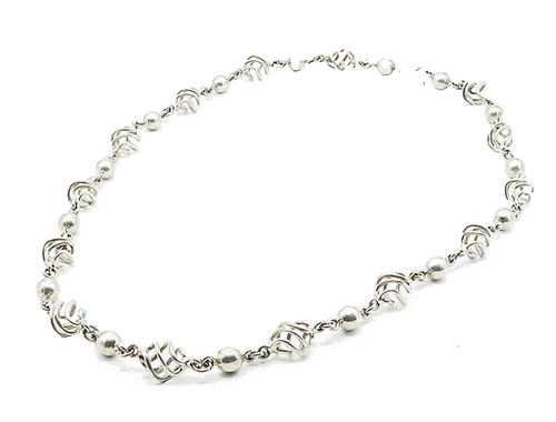 MEXICO 925 Sterling Silver Vintage Spiral Cage Link Chain Necklace  NE1605