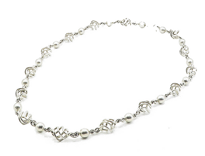 MEXICO 925 Sterling Silver Vintage Spiral Cage Link Chain Necklace  NE1605
