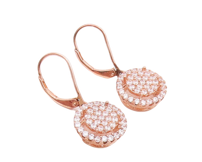 925 Sterling Silver Vintage Earrings Dangling Double Circle Beaded CZ  EG12954