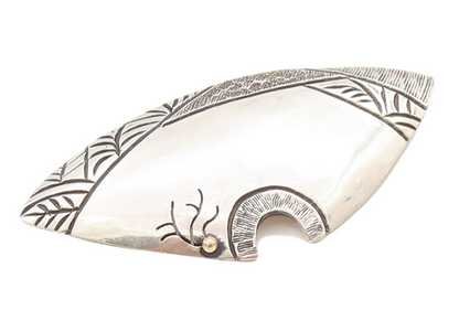 14k Gold 925 Sterling Silver Vintage Brooch Pin Designer Etched Patterns BP10966