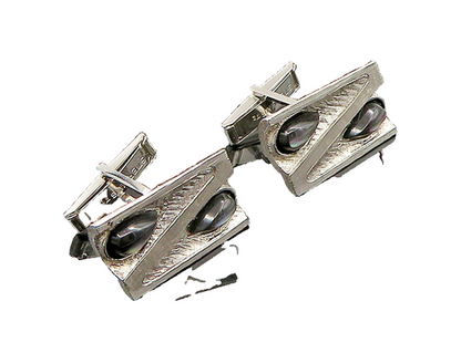 925 Sterling Silver  Vintage Tear Drop Abalone Shiny Textured Cufflinks TR3162