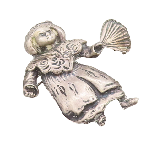 925 Sterling Silver Vintage Brooch Pin BROOKCRAFT Baby Girl With Fan  BP11065