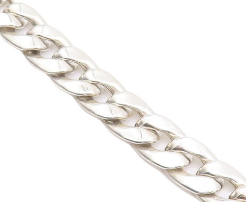 925 Sterling Silver Vintage Necklace Solid Carved Flat Curb Link Chain  NE4284