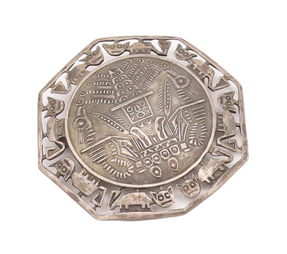 925 Sterling Silver Vintage Brooch Pin Egyptian Triable Design Etched  BP11029
