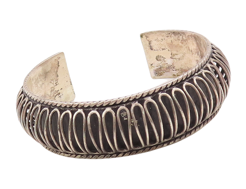 925 Sterling Silver Vintage Bracelet Solid Bulged Wave Carved Cuff  BT10541
