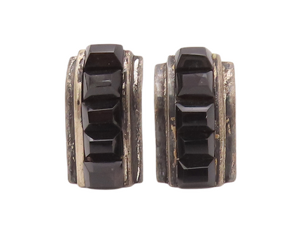 925 Sterling Silver Vintage Cuff Links MAXICO Rectangle Cut Onyx Band  TR3723