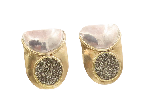 925 Sterling Silver Vintage Earrings Gold Plated Designer Dented Effect  EG13040