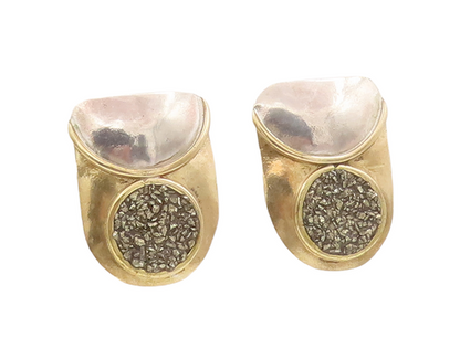 925 Sterling Silver Vintage Earrings Gold Plated Designer Dented Effect  EG13040