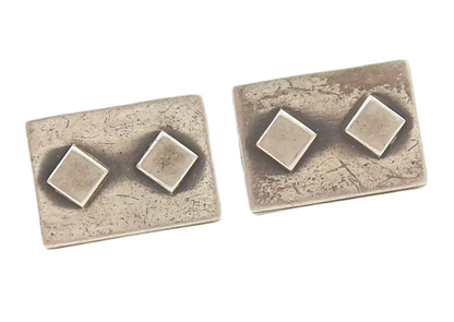 925 Sterling Silver Vintage Cuff Links Solid Rectangle Carved Squares  TR3756