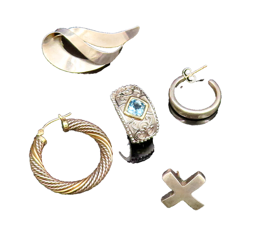 14K GOLD & 925 Silver  Vintage Two Tone Topaz Singles Lot Earrings  EG12075