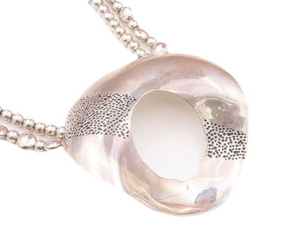 925 Sterling Silver Vintage Necklace Designer Beaded Chain Large Doughnut NE4279
