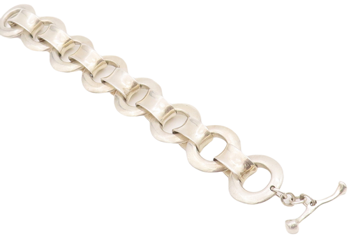 925 Sterling Silver Vintage Bracelet Modernist Heavy Cutout Rings Linked BT10602