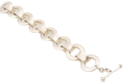 925 Sterling Silver Vintage Bracelet Modernist Heavy Cutout Rings Linked BT10602