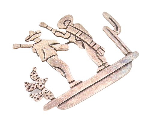 925 Sterling Silver Vintage Brooch Pin MARICELA Cutout 2 Man In Desert  BP11136