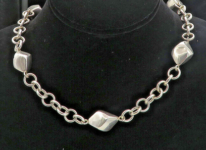 925 Sterling Silver  Shiny Hollow Diamond Shape Link Chain Necklace  NE1313