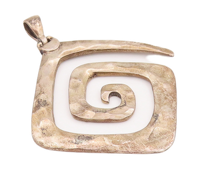 925 Sterling Silver Vintage Pendant Solid Square Cutout Coiled Spiral  PT22883