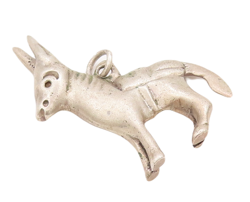 925 Sterling Silver Vintage Pendant Solid 3D Carved Baby Donkey  PT23048