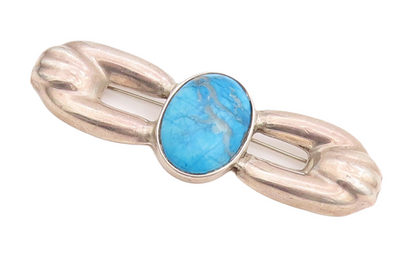 925 Sterling Silver Vintage Brooch Pin MEXICO Blue Turquoise Bow Shape  BP11011