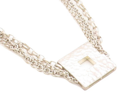 925 Sterling Silver  Vintage Hammered Open Square Chain Necklace  NE2081