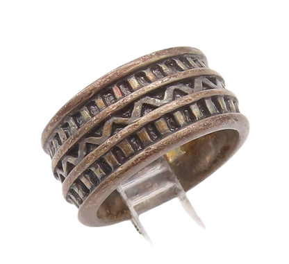 925 Sterling Silver Vintage Ring Solid Grooved Geometric Pattern  Sz 6  RG28255