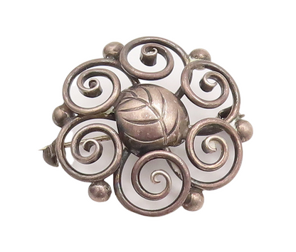 925 Sterling Silver Vintage Brooch Pin DENMARK Cutout Spiral Flower  BP11013