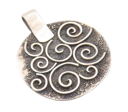 925 Sterling Silver Vintage Pendant Designer Swirled Spirals Carved  PT23058