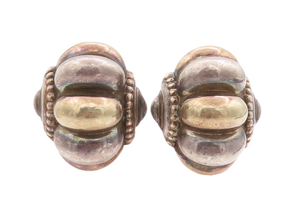 925 Sterling Silver Vintage Earrings Large Solid Puffed Beaded Carved  EG13045